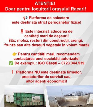 Read more about the article Primar Răcari: Platforma de colectare este destinată strict persoanelor fizice