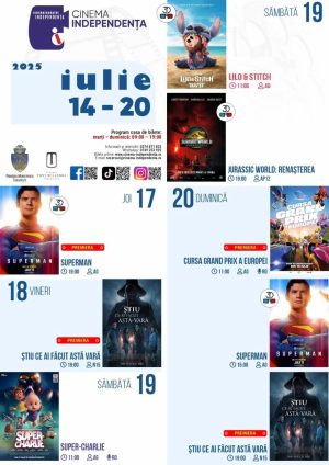 Read more about the article Vezi programul proiecțiilor de film la Cinema „Independența”, în perioada 14-20 iulie 2025!