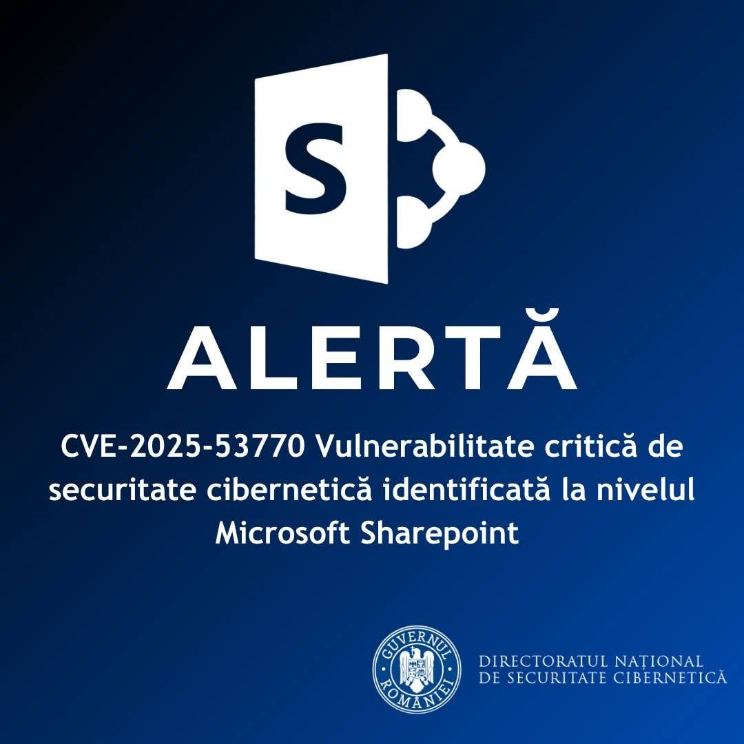You are currently viewing ALERTĂ: Vulnerabilitate critică de securitate cibernetică identificată la nivelul Microsoft Sharepoint