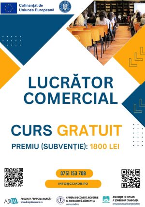 Read more about the article Tinerii dâmbovițeni pot beneficia de un curs gratuit de „Lucrător comercial”, plus o subvenție de 1800 de lei, la absolvire