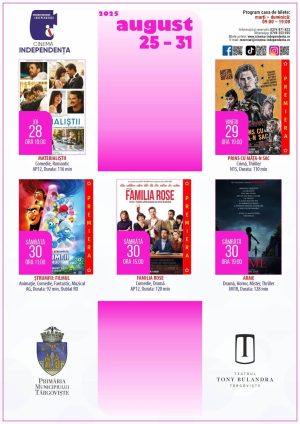 Read more about the article Vezi programul proiecțiilor de film la Cinema Independența, în perioada 25-31 august 2025!