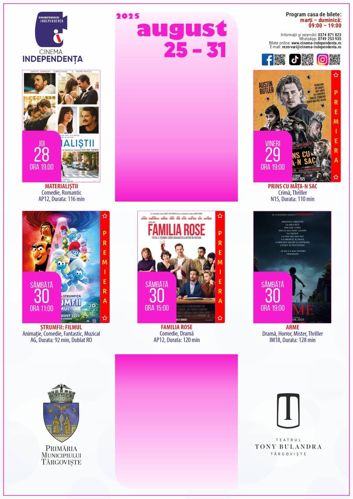 You are currently viewing Vezi programul proiecțiilor de film la Cinema Independența, în perioada 25-31 august 2025!