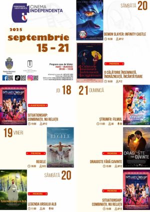 Read more about the article Vezi programul proiecțiilor de film la Cinema Independența, în perioada 15-21 septembrie 2025!