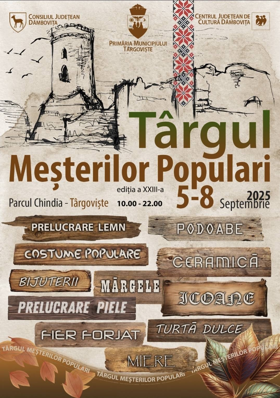 You are currently viewing Parcul Chindia din Târgoviște va găzdui cea de-a XXIII-a ediție a Târgului Meșterilor Populari