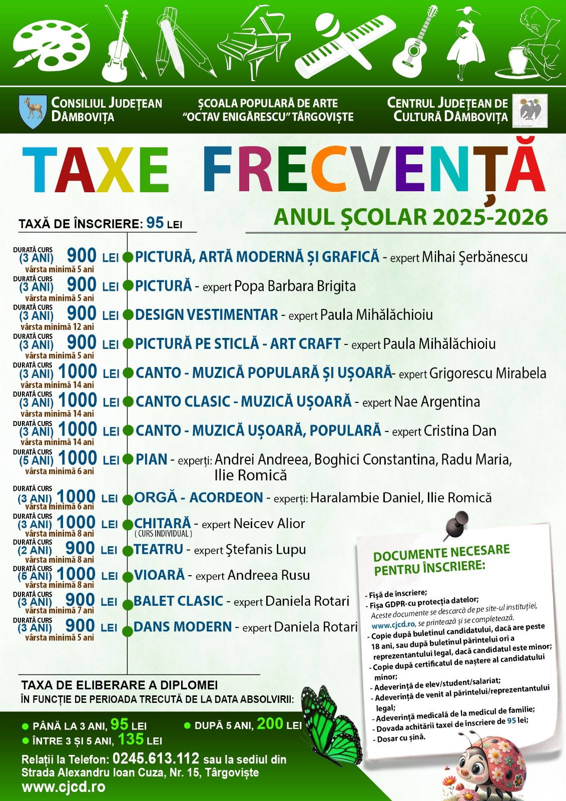 You are currently viewing Continuă înscrierile pentru anul școlar 2025–2026, la Școala Populară de Arte „Octav Enigărescu”