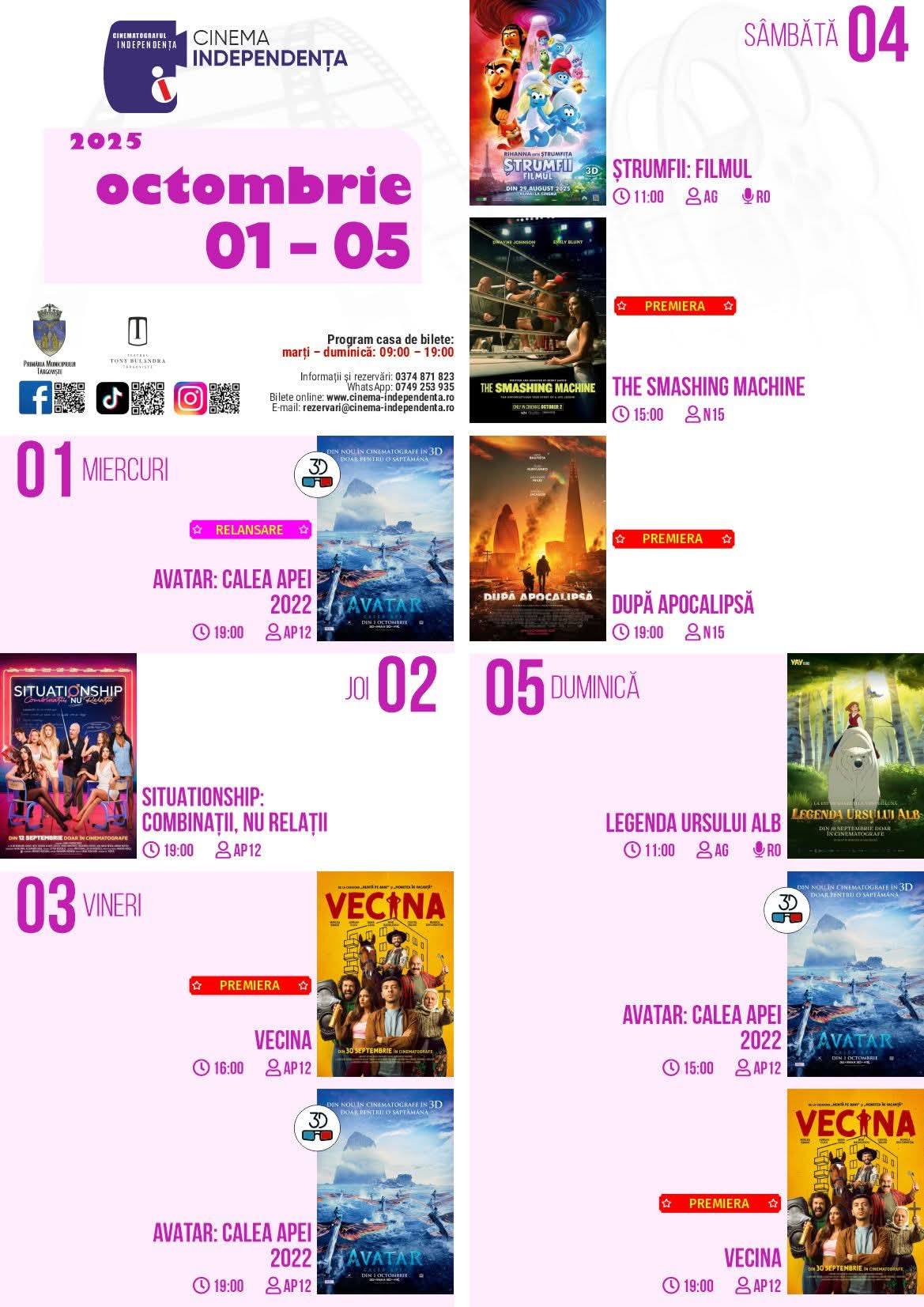 You are currently viewing Programul proiecțiilor de film la Cinema Independența, în perioada 01-05 octombrie 2025!