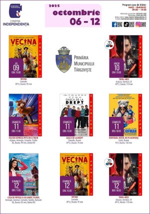 Read more about the article Vezi programul proiecțiilor de film la Cinema „Independența”, în perioada 06-12 octombrie 2025