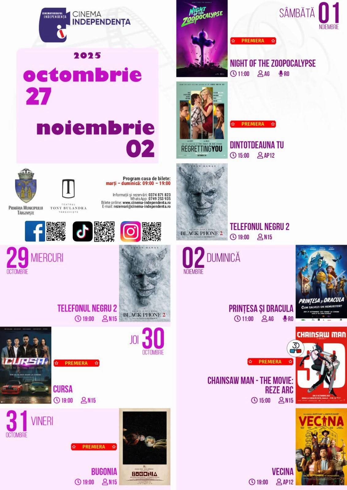 You are currently viewing Vezi programul proiecțiilor de film la Cinema „Independența”, în perioada 27 octombrie – 02 noiembrie 2025!