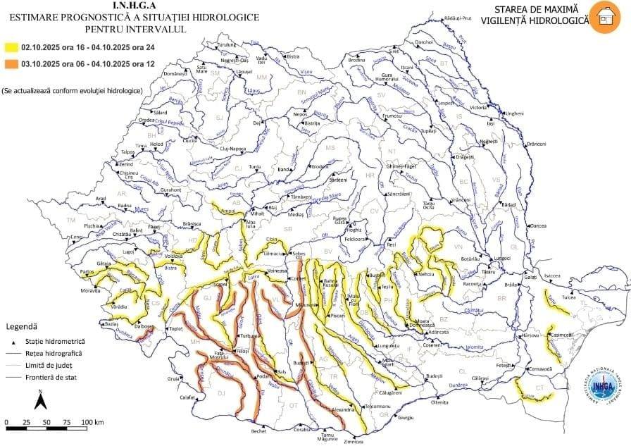 You are currently viewing AVERTIZARE HIDROLOGICĂ COD GALBEN PE UNELE SECTOARE ALE RÂURILOR DÂMBOVIȚA, IALOMIȚA ȘI ARGEȘ