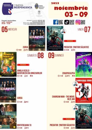 Read more about the article Vezi programul proiecțiilor de film la Cinema Independența, în perioada 03  – 09 noiembrie 2025!