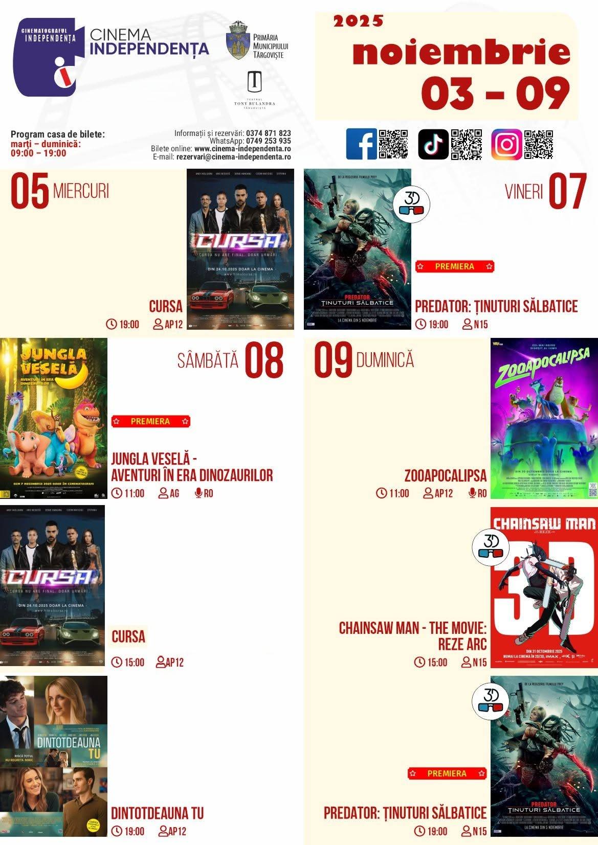 You are currently viewing Vezi programul proiecțiilor de film la Cinema Independența, în perioada 03 – 09 noiembrie 2025!