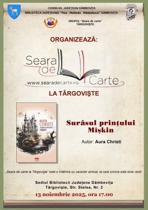 Read more about the article La Biblioteca Județeană Dâmbovița va avea loc o nouă întâlnire din seria „Seara de carte la Târgovişte”