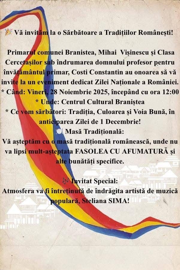 You are currently viewing Primăria Braniștea pregătește un eveniment special pentru a marca Ziua Națională a României
