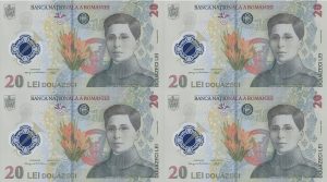 Read more about the article BNR lansează în circuitul numismatic o coală specială formată din patru bancnote cu valoare nominală de 20 lei.
