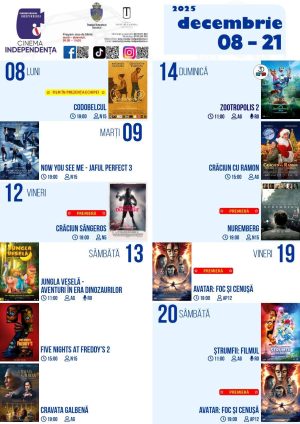 Read more about the article Vezi programul proiecțiilor de film la Cinematograful Independența din Târgoviște, în perioada 8-21 decembrie 2025!