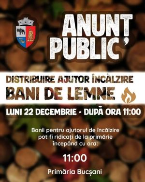 Read more about the article Ajutorul pentru încălzire se distribuie luni, 22 decembrie, la Primăria Bucșani