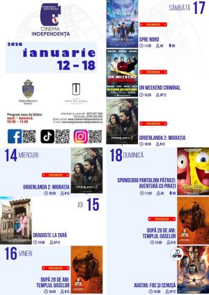 Read more about the article Vezi programul proiecțiilor de film la Cinema Independența, în perioada 12 – 18 ianuarie 2026!