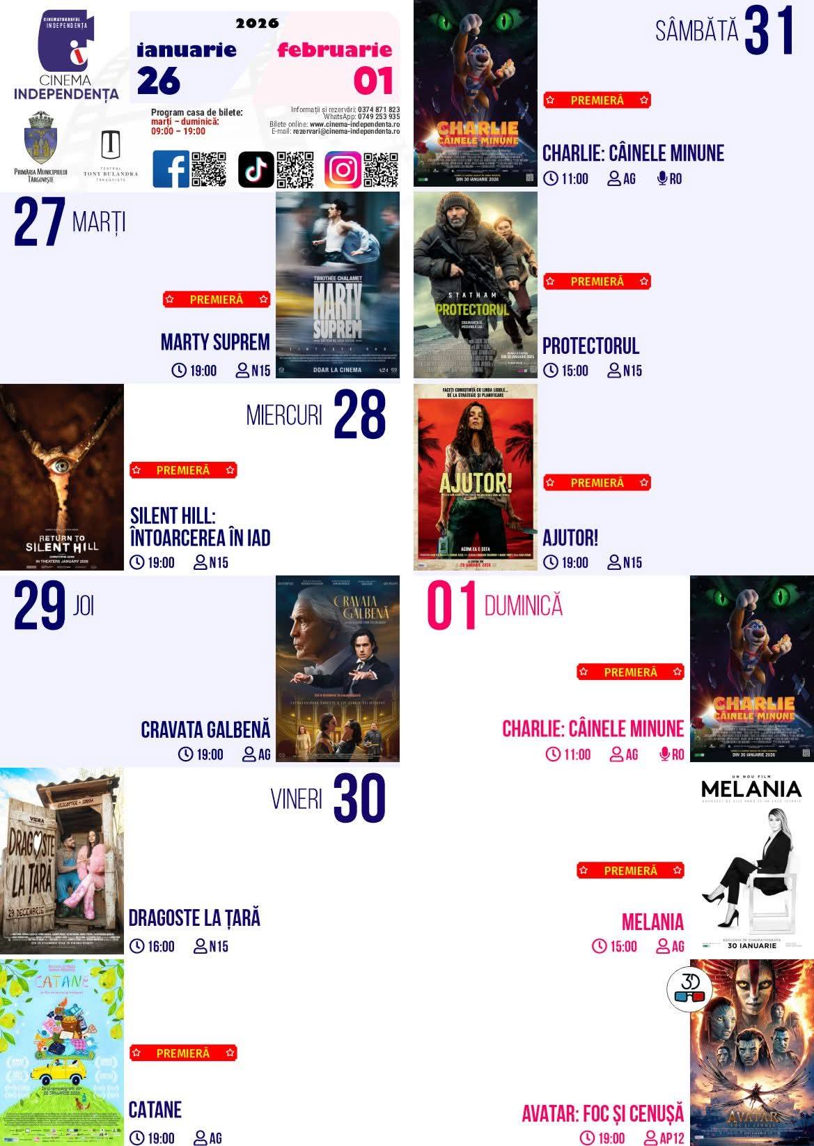 You are currently viewing Vezi programul proiecțiilor de film la Cinema Independența, în perioada 26 ianuarie – 1 februarie 2026!
