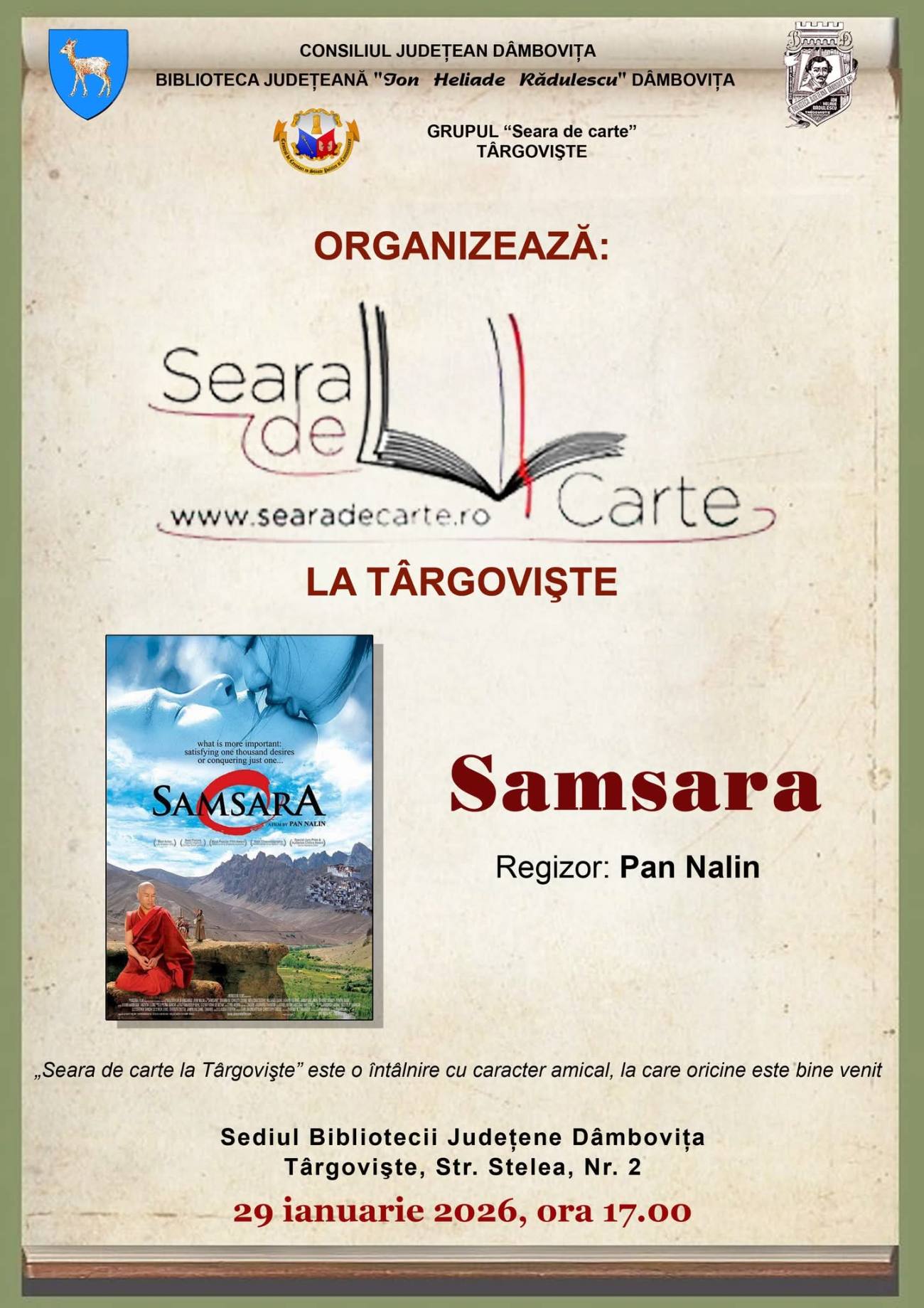 You are currently viewing O nouă întâlnire din seria culturală „Seara de carte la Târgovişte” va avea loc la Biblioteca Judeţeană Dâmbovița