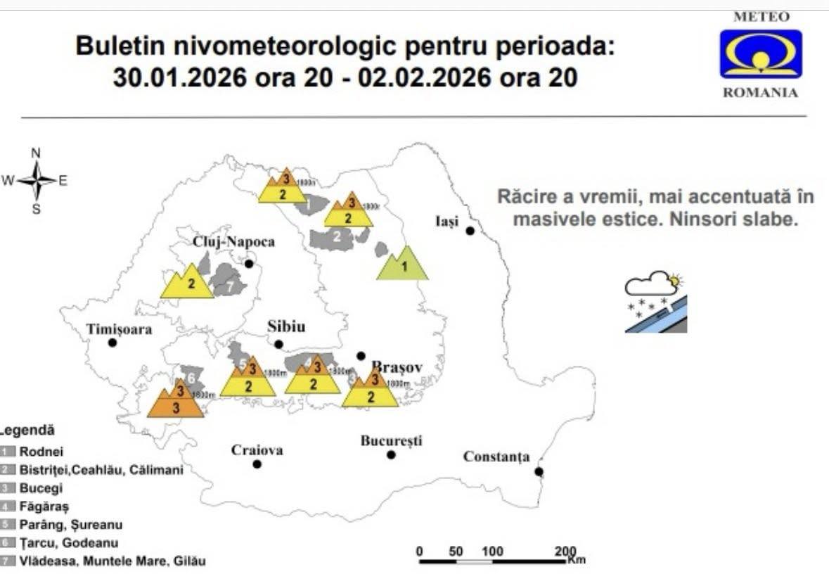 You are currently viewing Risc însemnat de avalanșe în Munții Bucegi. Avertisment pentru perioada 30 ianuarie – 2 februarie