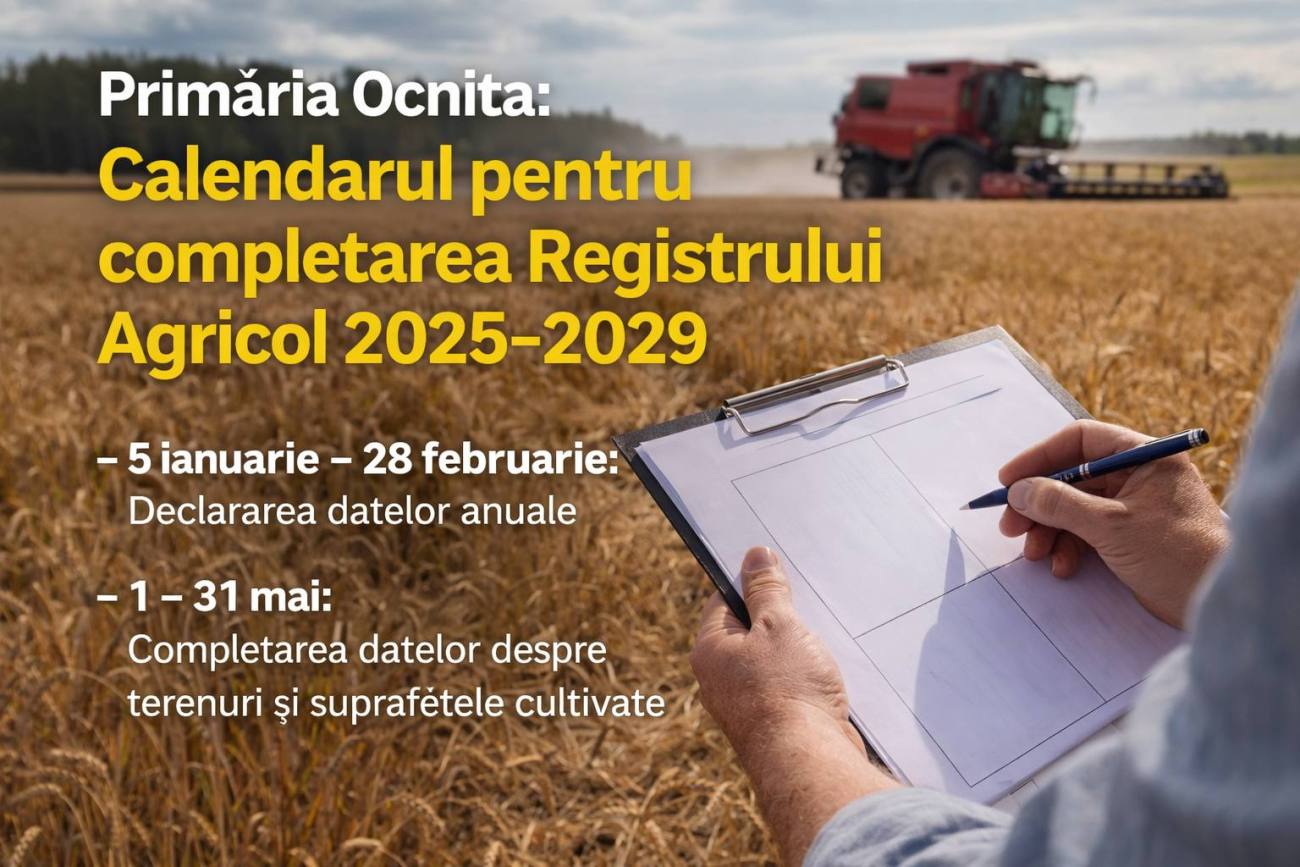 You are currently viewing Primăria Ocnița anunță calendarul pentru completarea Registrului Agricol 2025–2029