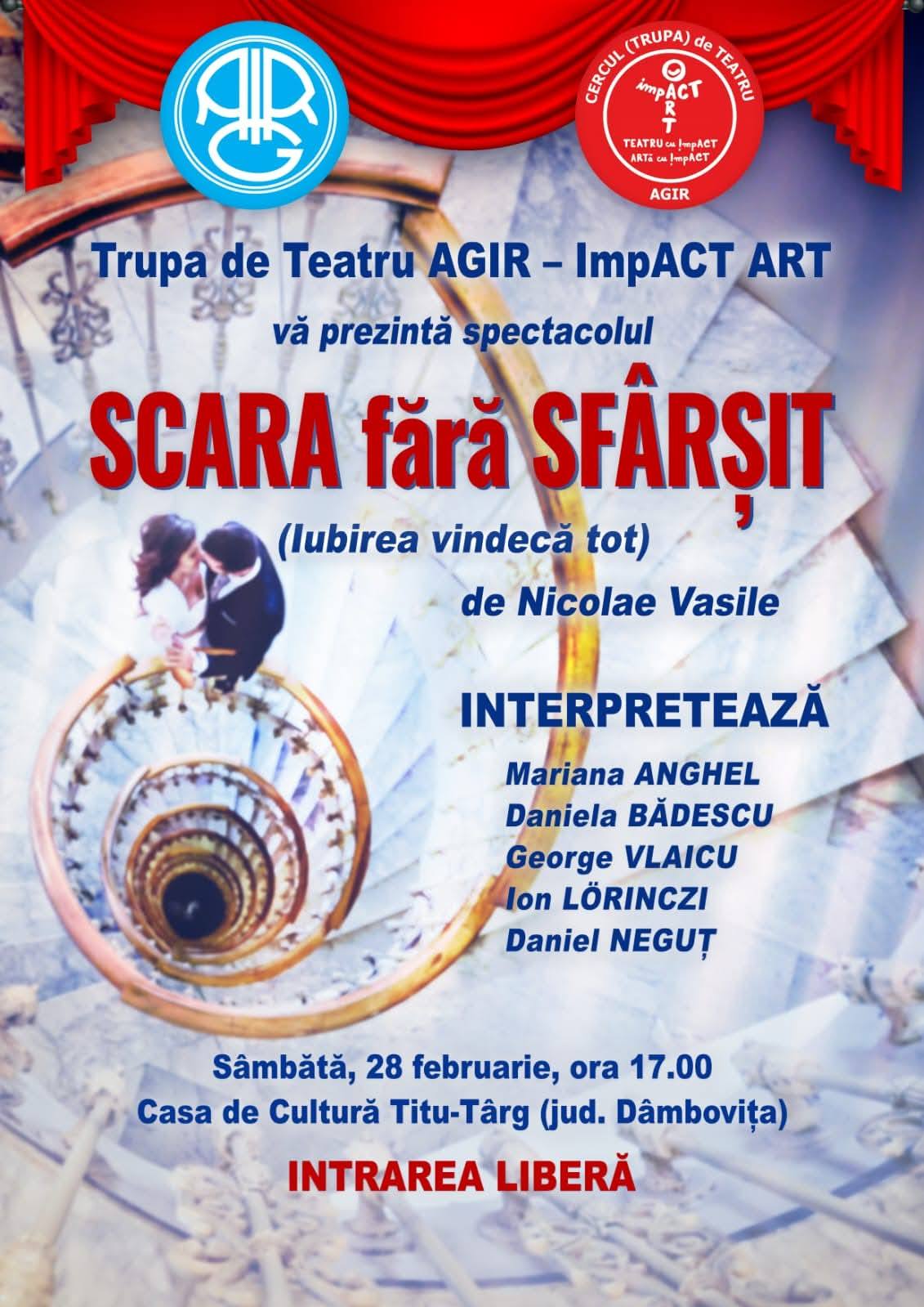 You are currently viewing „Scara fără sfârșit”, spectacol despre iubire și vindecare, la Casa de Cultură Titu