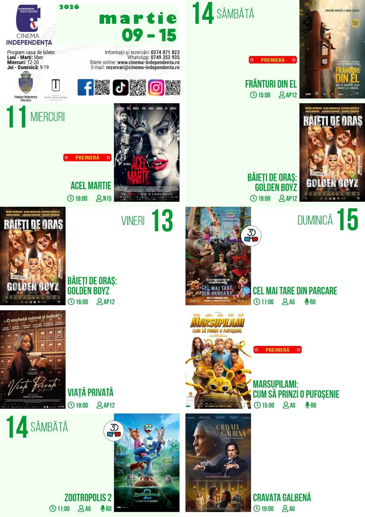 You are currently viewing Vezi programul proiecțiilor de filme la Cinema Independența din Târgoviște în perioada 08-15 martie 2026!
