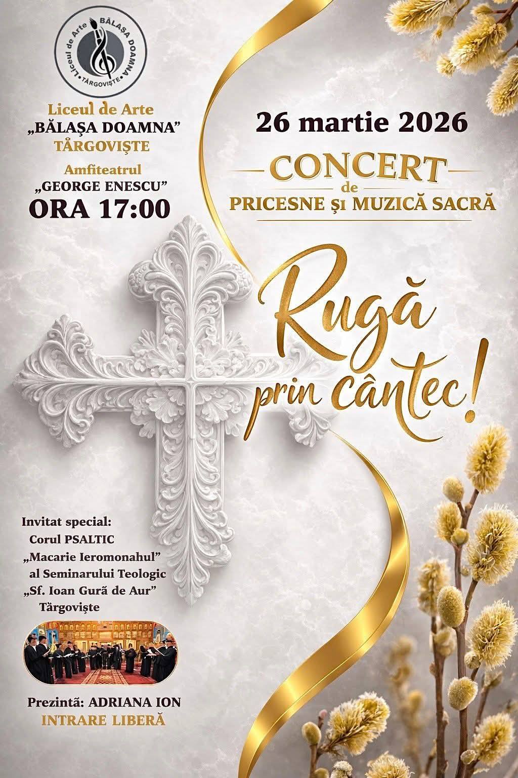 You are currently viewing „Rugă prin Cântec” – Concert de pricesne și muzică sacră la Liceul de Arte „Bălașa Doamna” – Târgoviște