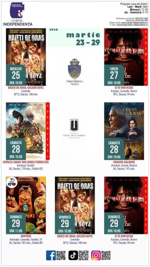 Read more about the article Vezi programul proiecțiilor de film la Cinema Independența, în perioada 23-29 martie 2026!