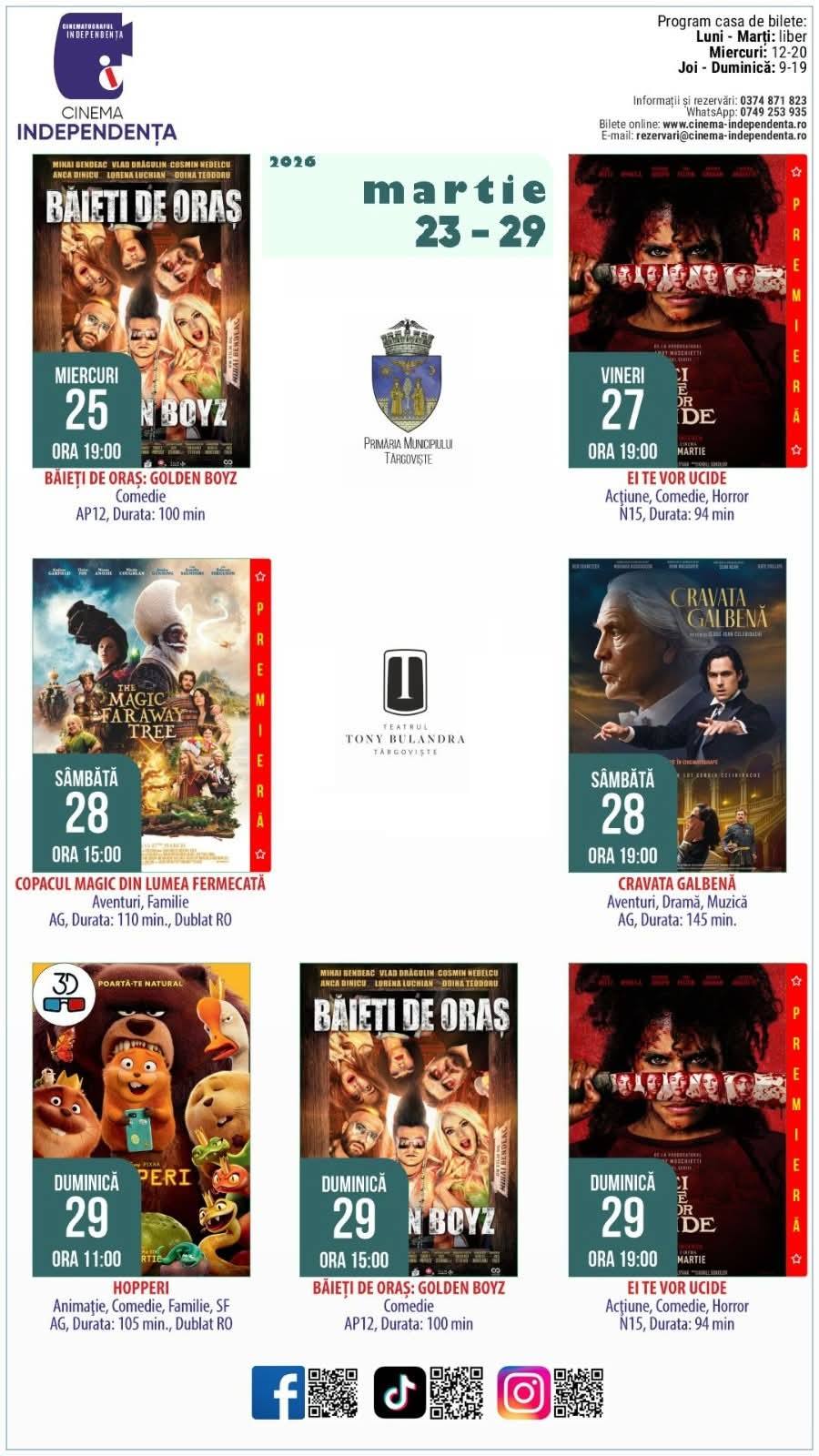 You are currently viewing Vezi programul proiecțiilor de film la Cinema Independența, în perioada 23-29 martie 2026!