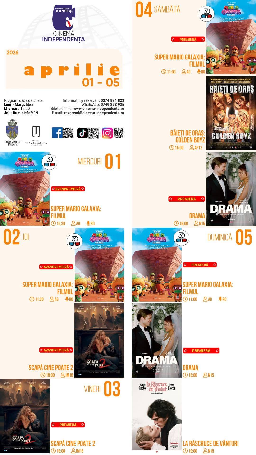 You are currently viewing Vezi programul proiecțiilor de film la Cinema Independența, în perioada 01-05 aprilie 2026!