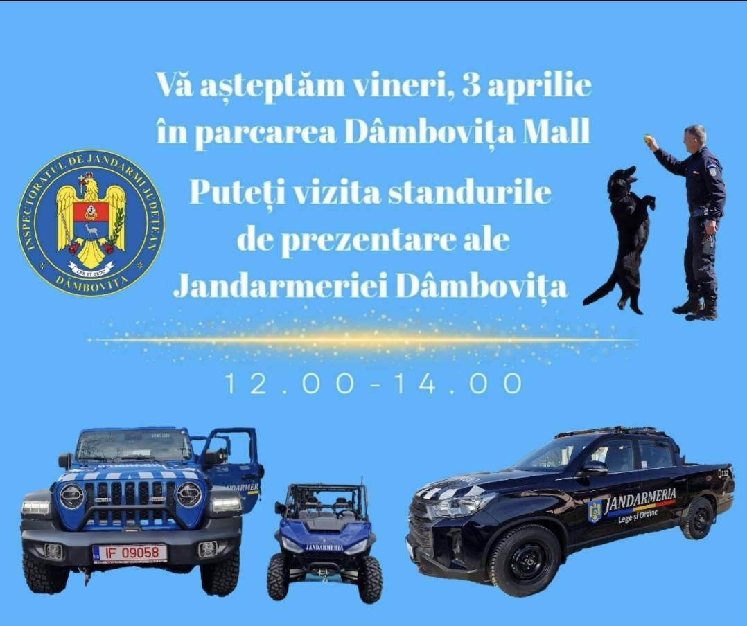 You are currently viewing Jandarmeria Dâmbovița vă invită pe 3 aprilie în parcarea Dâmbovița Mall