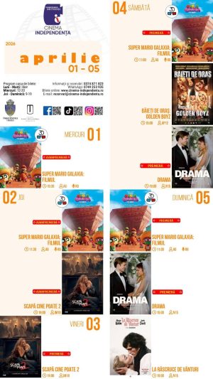 Read more about the article Vezi programul proiecțiilor de film la Cinema Independența, la începutul lunii aprilie!