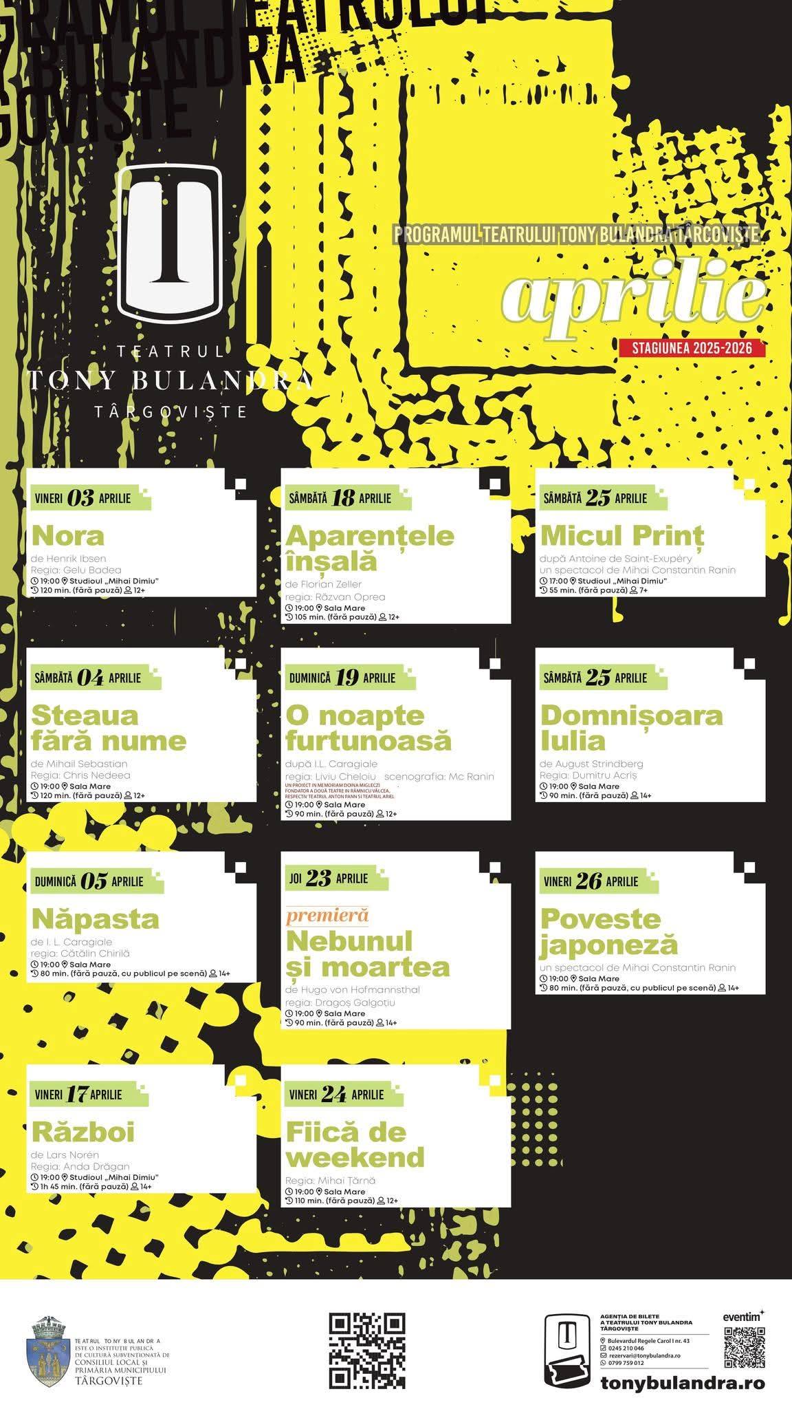 You are currently viewing Vezi programul spectacolelor la Teatrul „Tony Bulandra” din Târgoviște, în luna aprilie 2026!