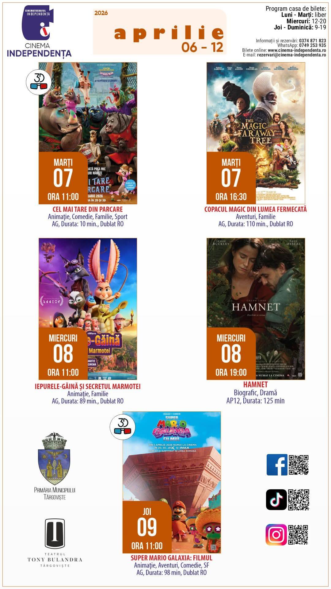 You are currently viewing Vezi programul proiecțiilor de film la Cinema „Independența”, în perioada 06 – 12 aprilie 2026!