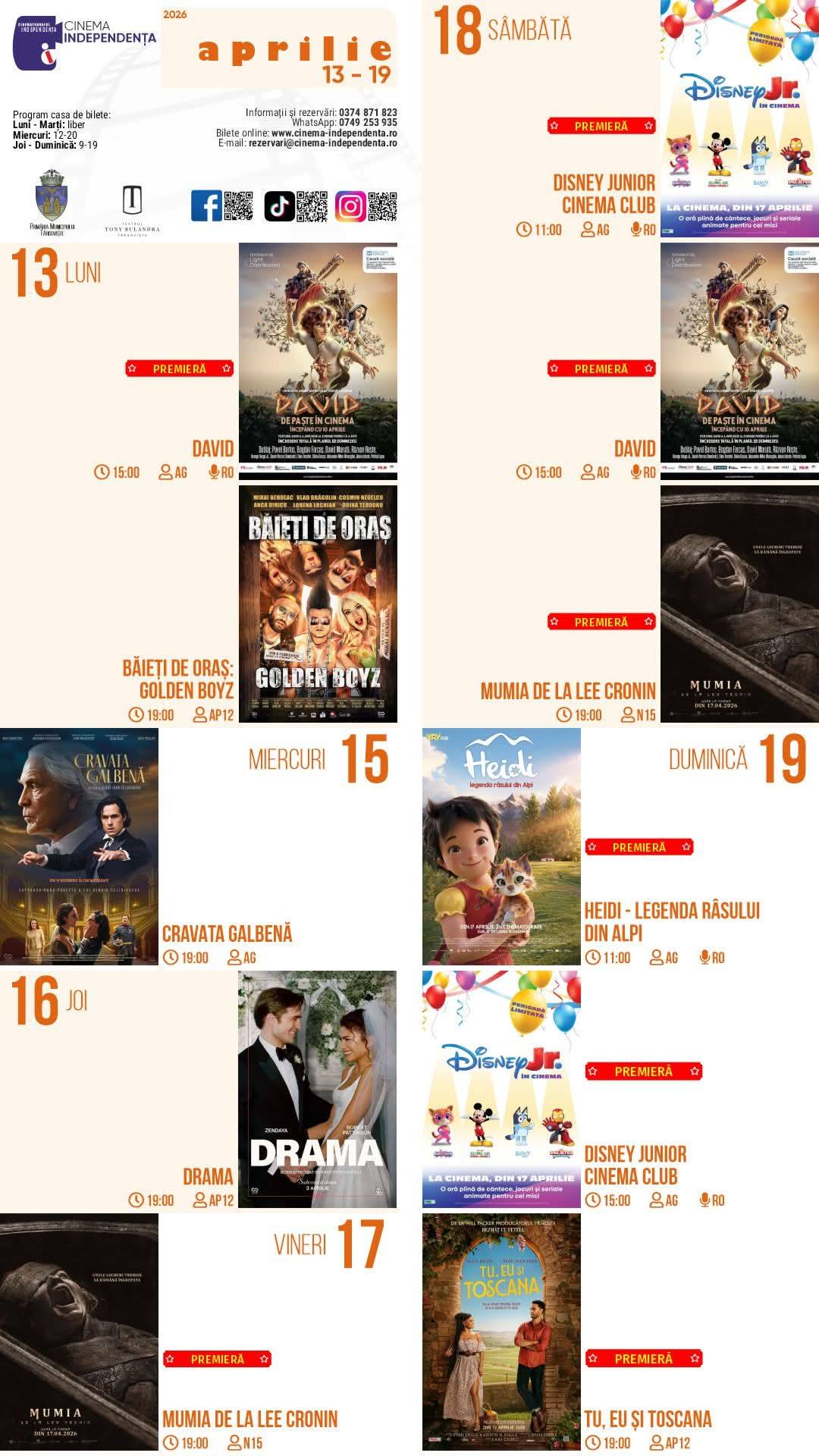 You are currently viewing Vezi programul proiecțiilor de film la Cinema Independența, în perioada 13-19 aprilie 2026!