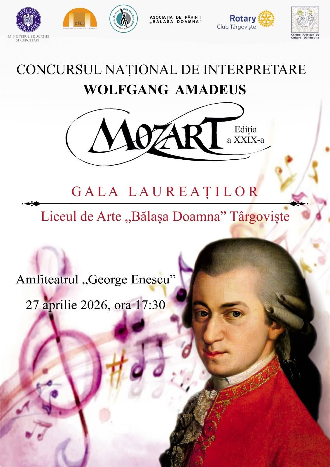 You are currently viewing La Târgoviște va avea loc Gala laureaților Concursului Național de Interpretare „Wolfgang Amadeus Mozart”