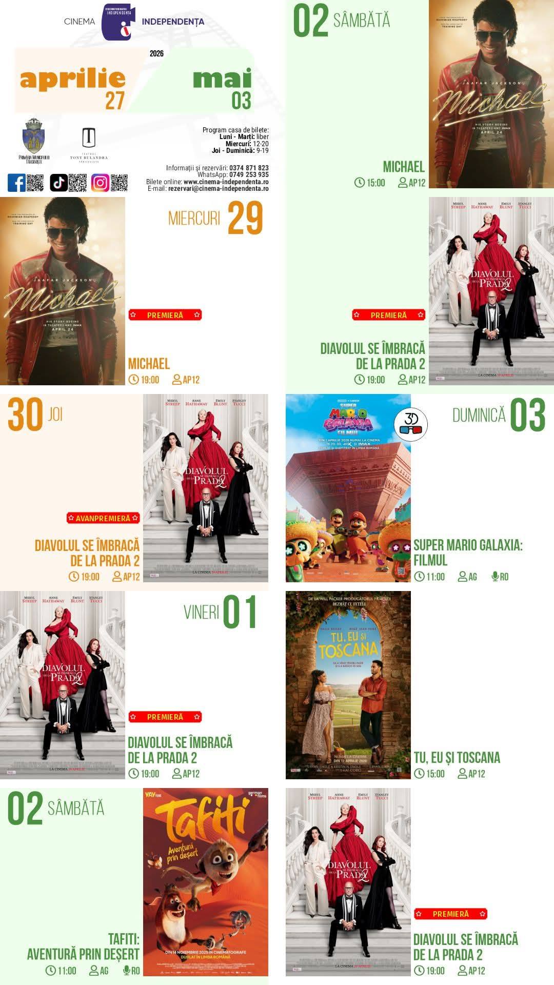 You are currently viewing Vezi programul proiecțiilor de film la Cinema „Independența”, în perioada 27 aprilie – 03 mai 2026!