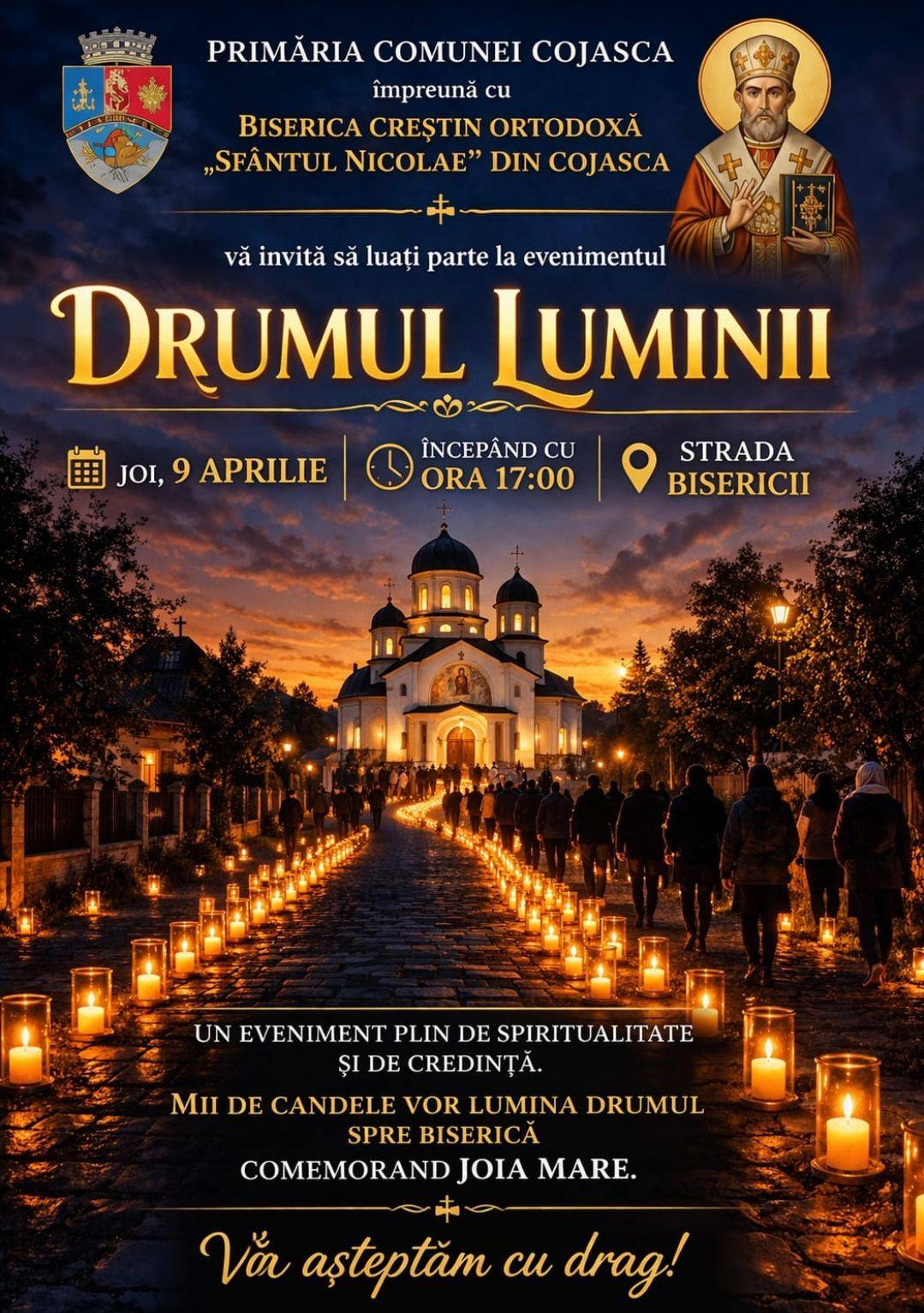 You are currently viewing Comunitatea din Cojasca este invitată mâine la prima ediție a evenimentului „Drumul Luminii”, în Joia Mare