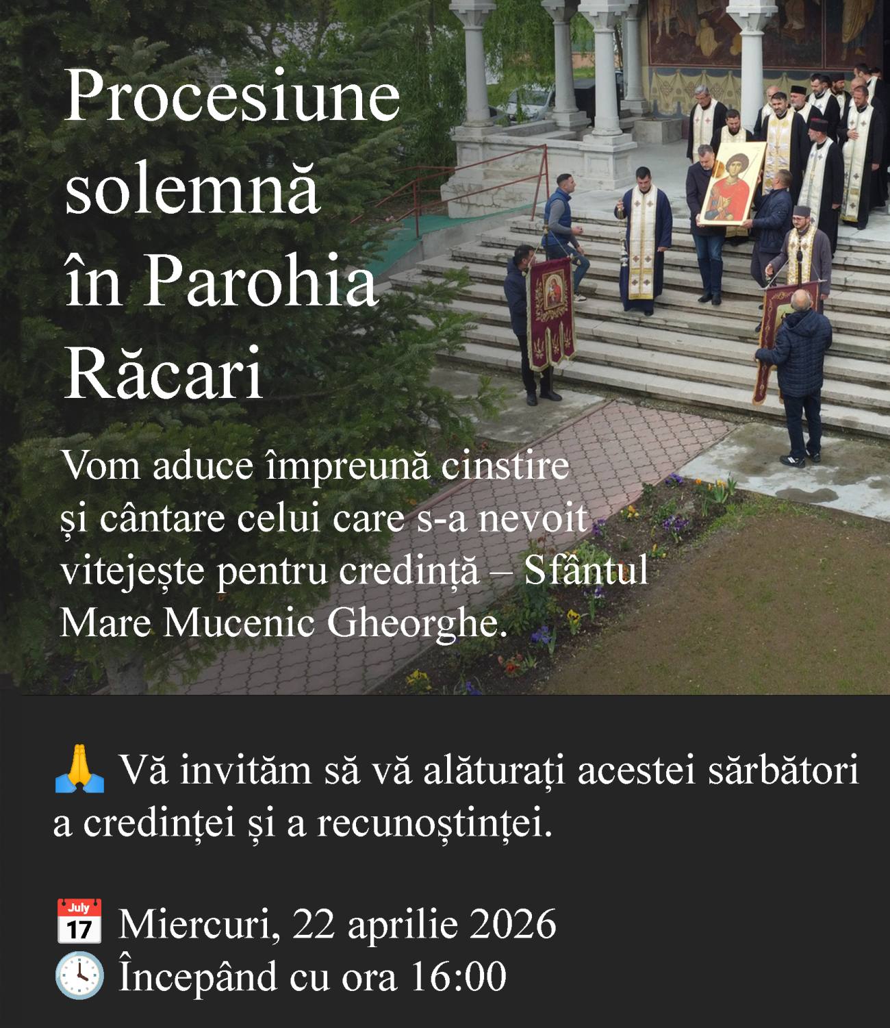 You are currently viewing Procesiune solemnă de Sfântul Gheorghe, la Răcari. Tradiția începută în 2024 continuă și în acest an