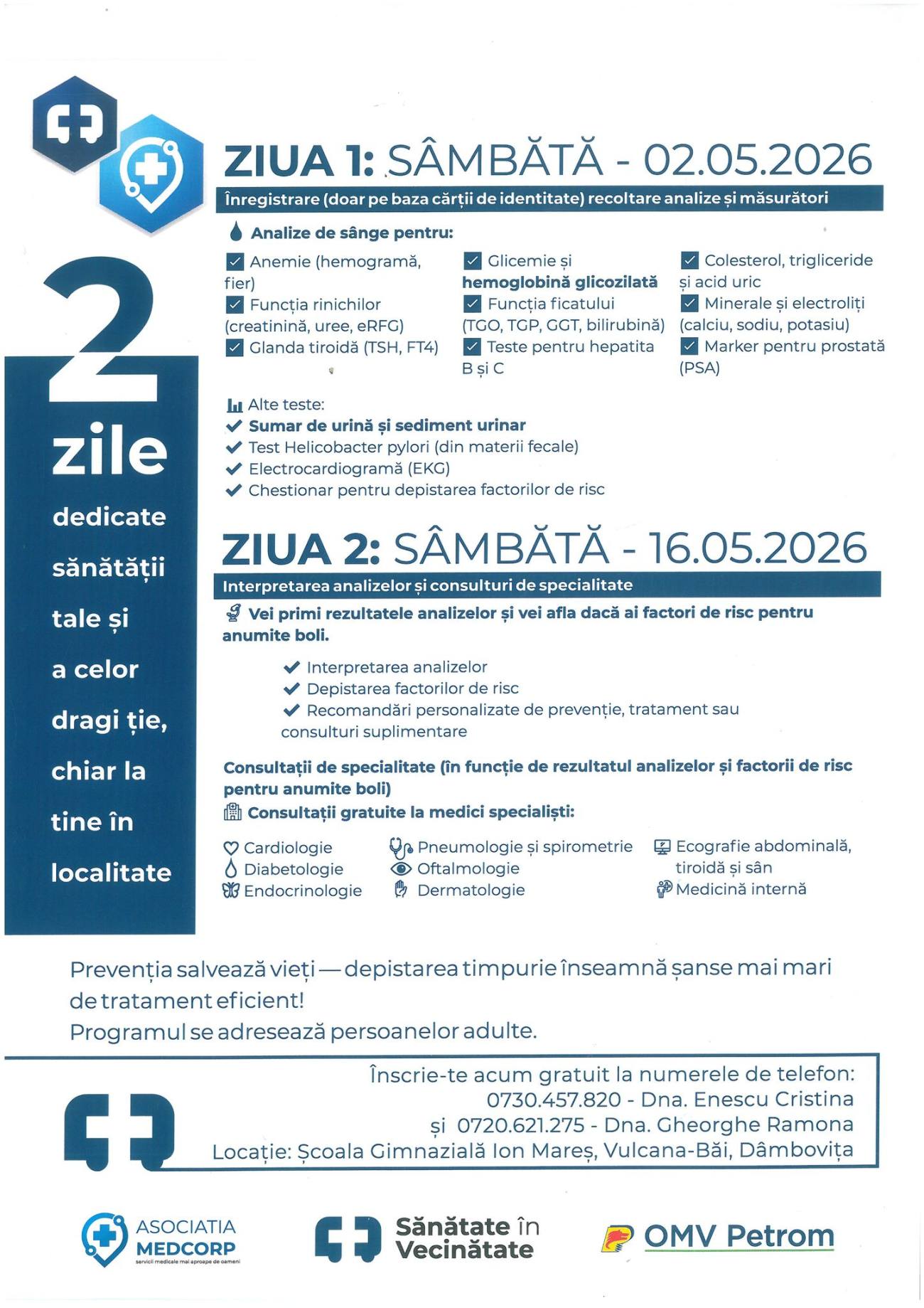 You are currently viewing Caravană medicală gratuită la Vulcana-Băi: analize și consultații pentru locuitori, în luna mai