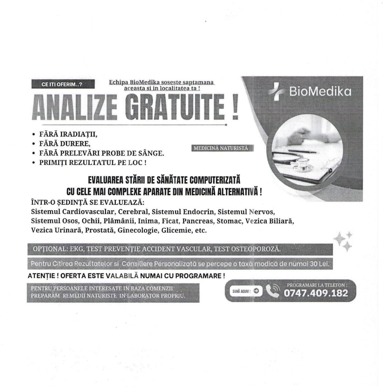 You are currently viewing Analize gratuite pentru locuitorii din Butimanu