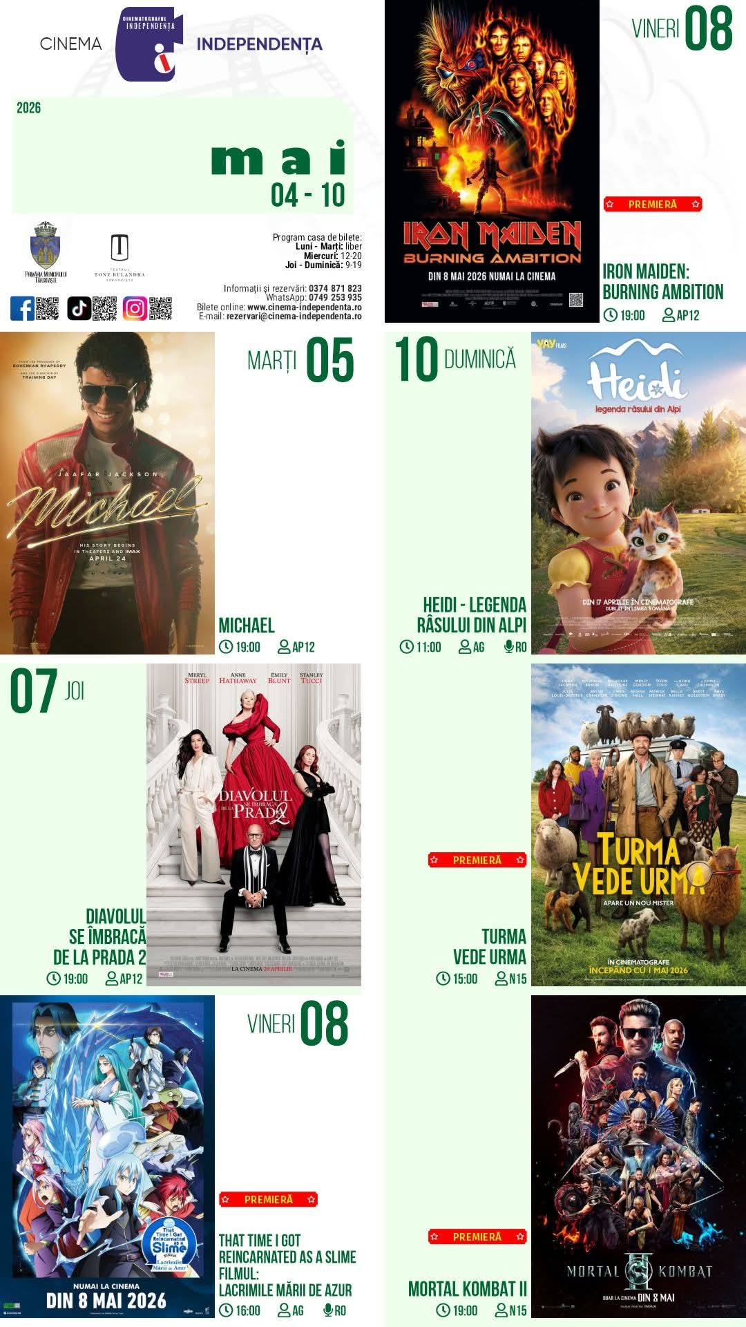 You are currently viewing Vezi programul proiecțiilor de film la Cinema Independența, în perioada 04 -10 mai 2026!