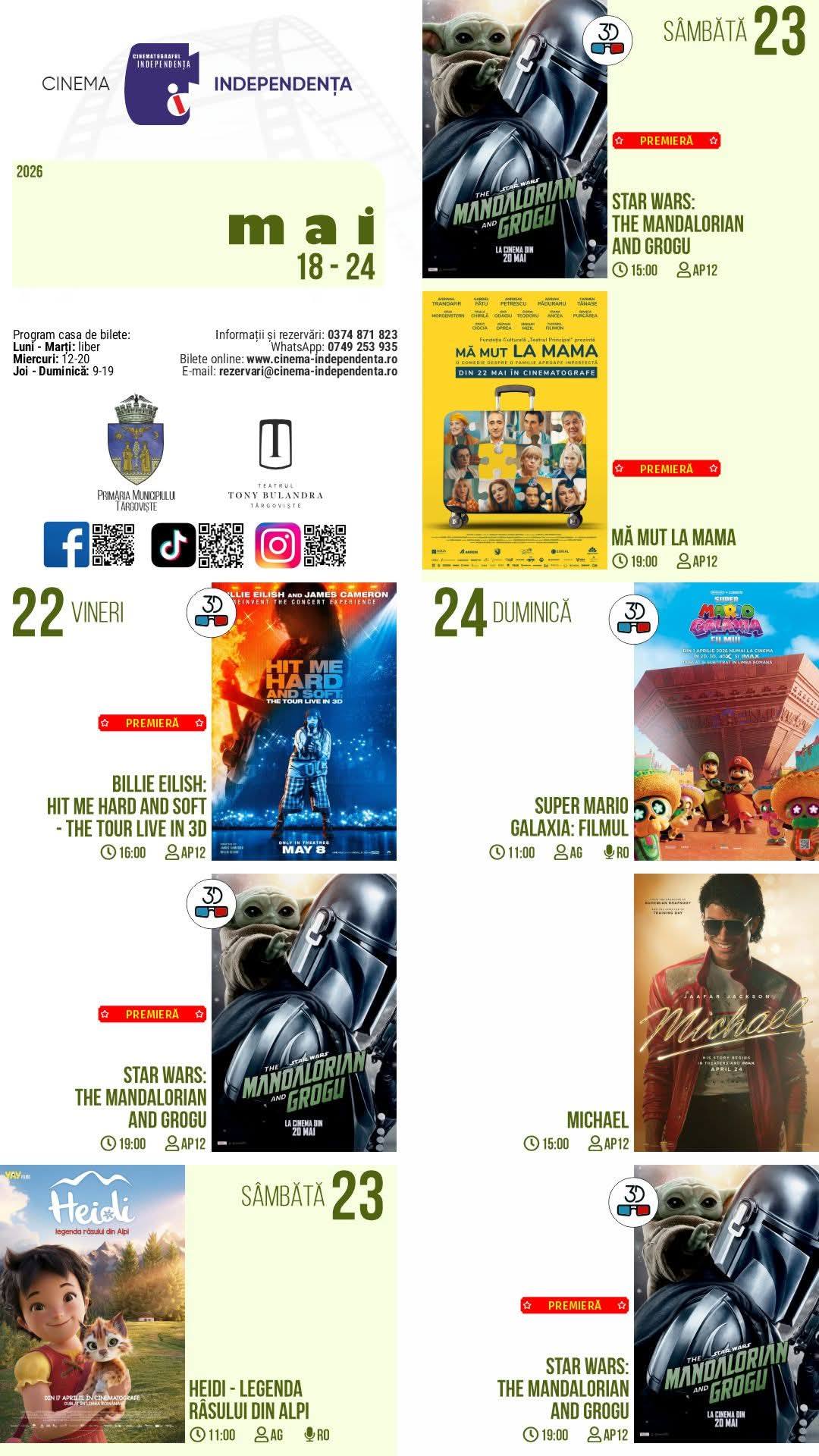 You are currently viewing Vezi programul proiecțiilor de film la Cinema Independența, în perioada 18-24 mai 2026!