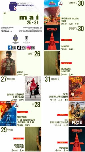 Read more about the article Vezi programul proiecțiilor de film la Cinema Independența, în perioada 25-31 mai 2026!