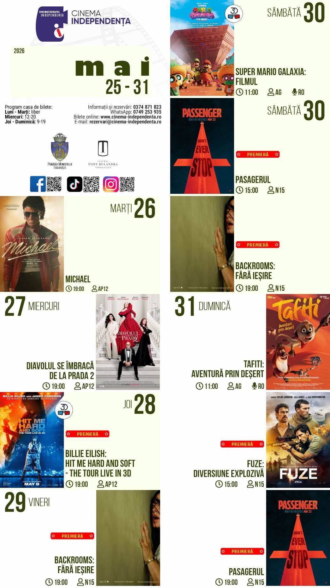 You are currently viewing Vezi programul proiecțiilor de film la Cinema Independența, în perioada 25-31 mai 2026!