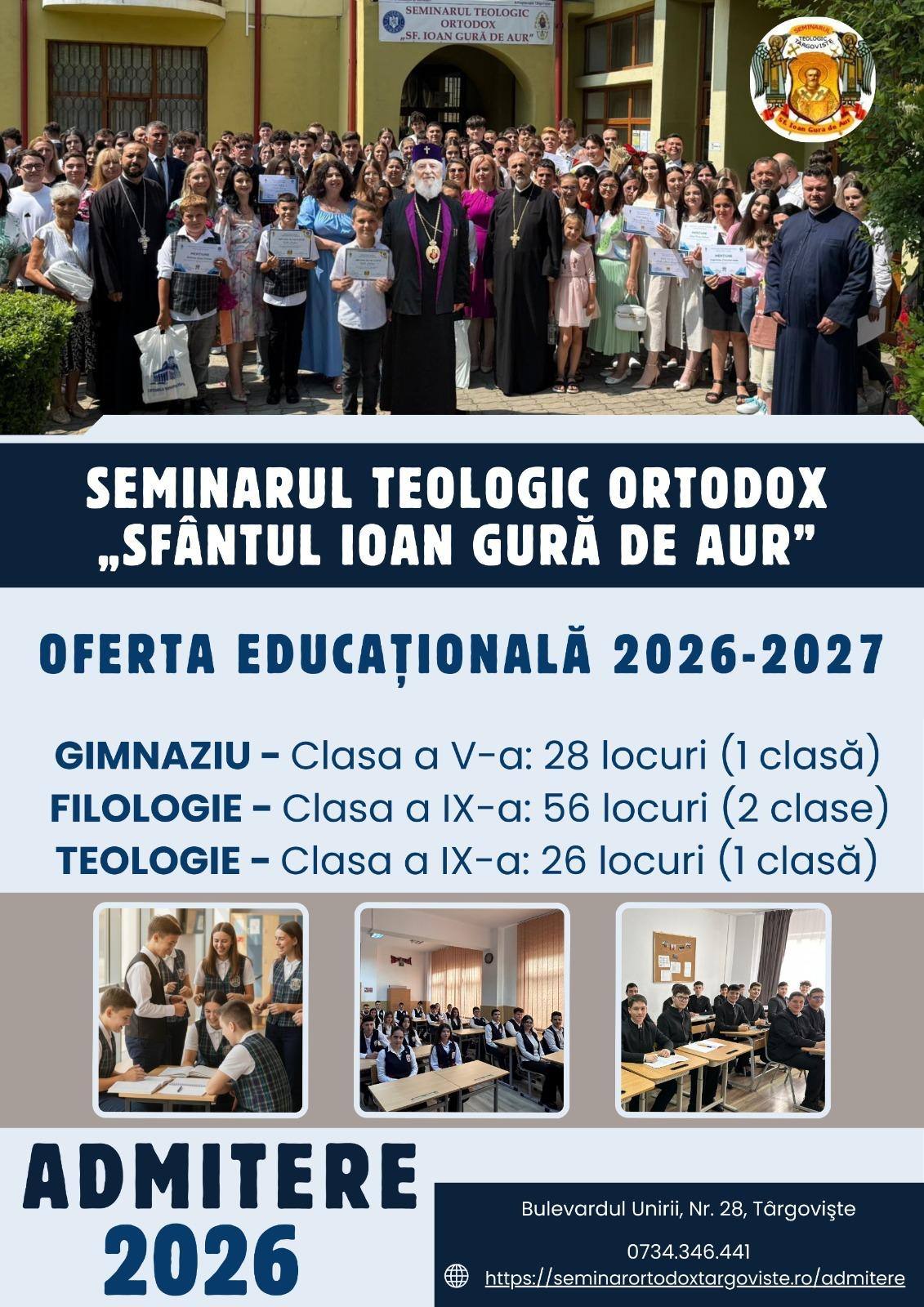 You are currently viewing ÎN PERIOADA 13-15 MAI 2026 SE FAC ÎNSCRIERI PENTRU ADMITEREA LA SEMINARUL TEOLOGIC LICEAL DIN TÂRGOVIȘTE
