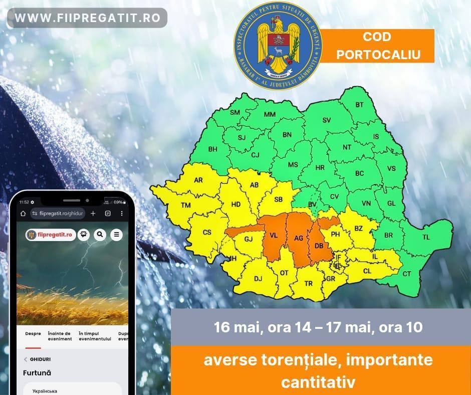 You are currently viewing METEO: COD PORTOCALIU de instabilitate atmosferică și ploi însemnate cantitativ în județul Dâmbovița!
