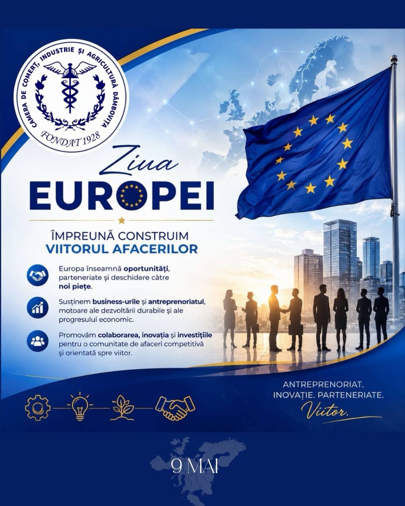 You are currently viewing Camera de Comerț Dâmbovița, de Ziua Europei: Europa înseamnă oportunități, parteneriate și deschidere către noi piețe