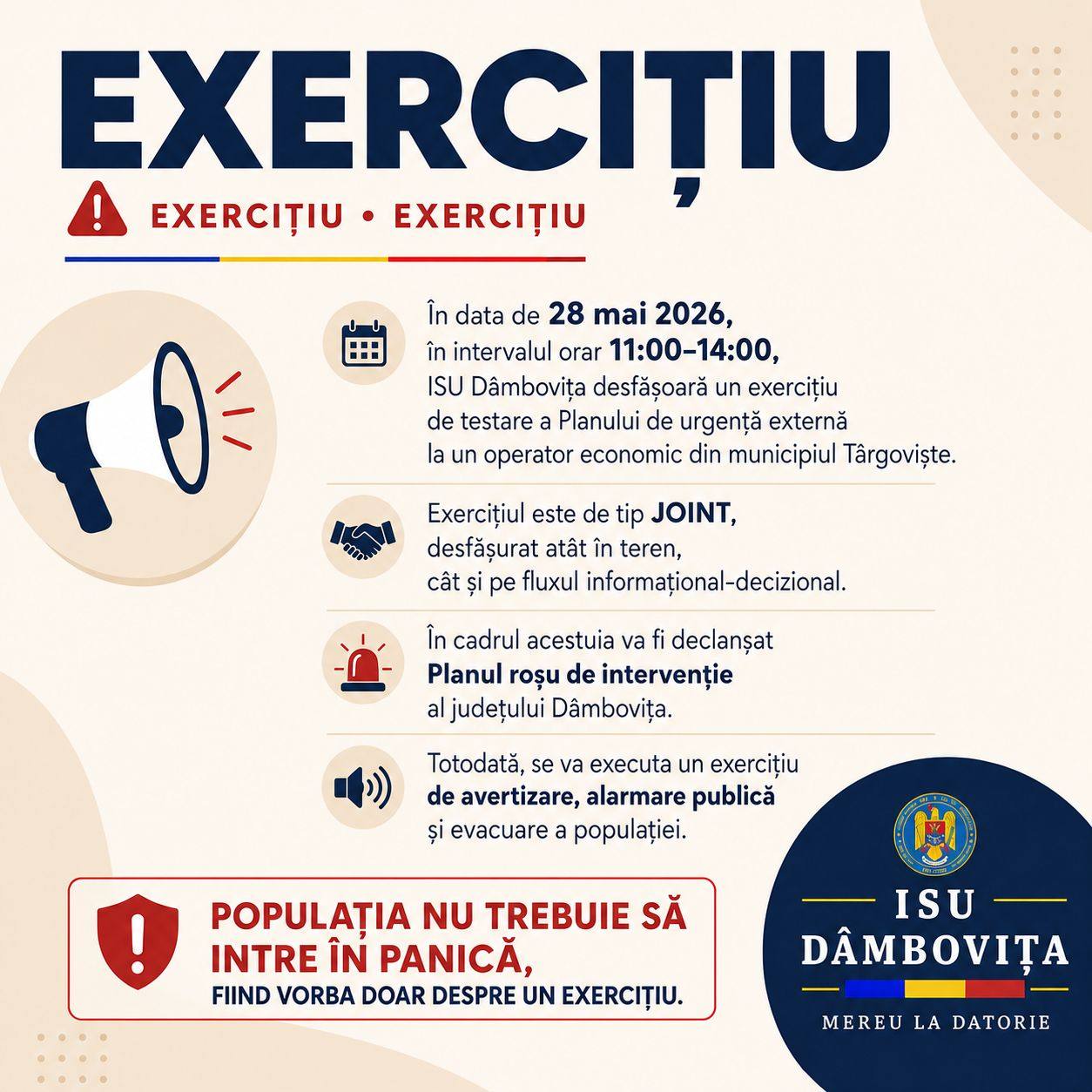 You are currently viewing ISU Dâmbovița va testa Planul Roșu de Intervenție, săptămâna viitoare, la Târgoviște